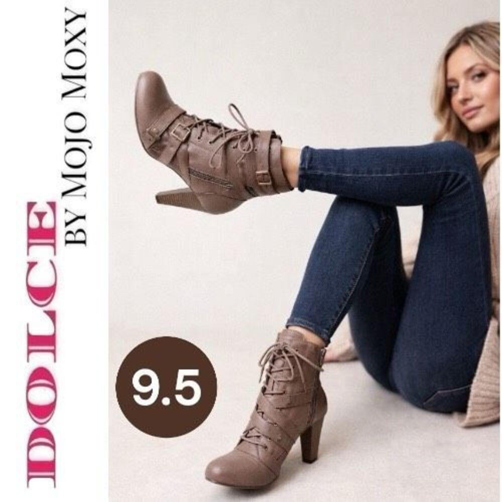 Womens 9.5 New Dolce by mojo moxy 4" Heel Side Zip and Lace Up Faux Leather Boot